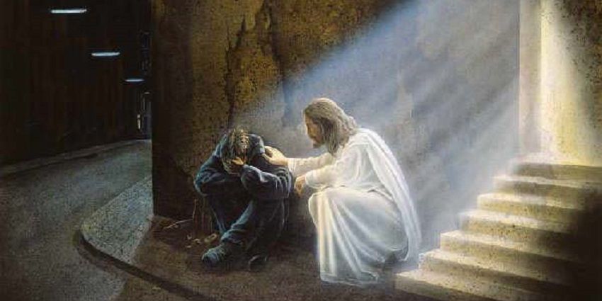 Jezus pocieszajcy załamanego człowieka - obraz