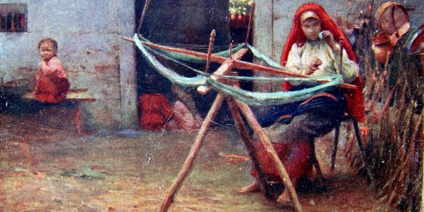 Prząśniczka pracująca na wrzecionie - obraz