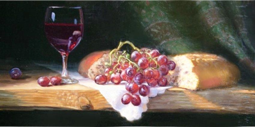 Chleb, winogron i wino - obraz